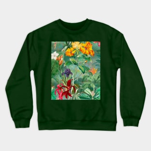 Colorful tropical floral leaves botanical illustration, tropical plants,leaves and flowers, green  leaves pattern Crewneck Sweatshirt